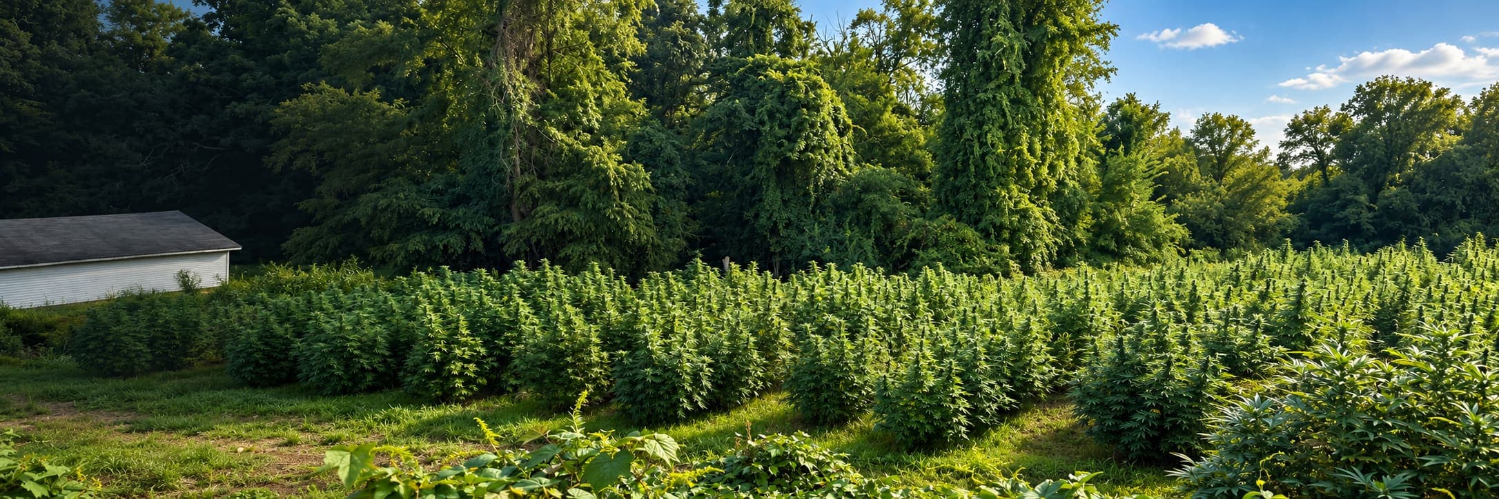 Hemp plants growing outdoors at Lovewell Farms in Hope Valley, Rhode Island